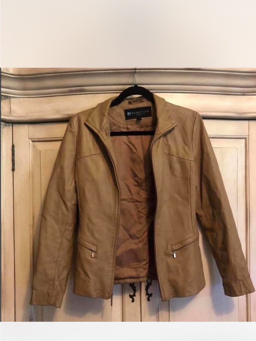 Kenneth Cole Light Brown Leather Zip Jacket